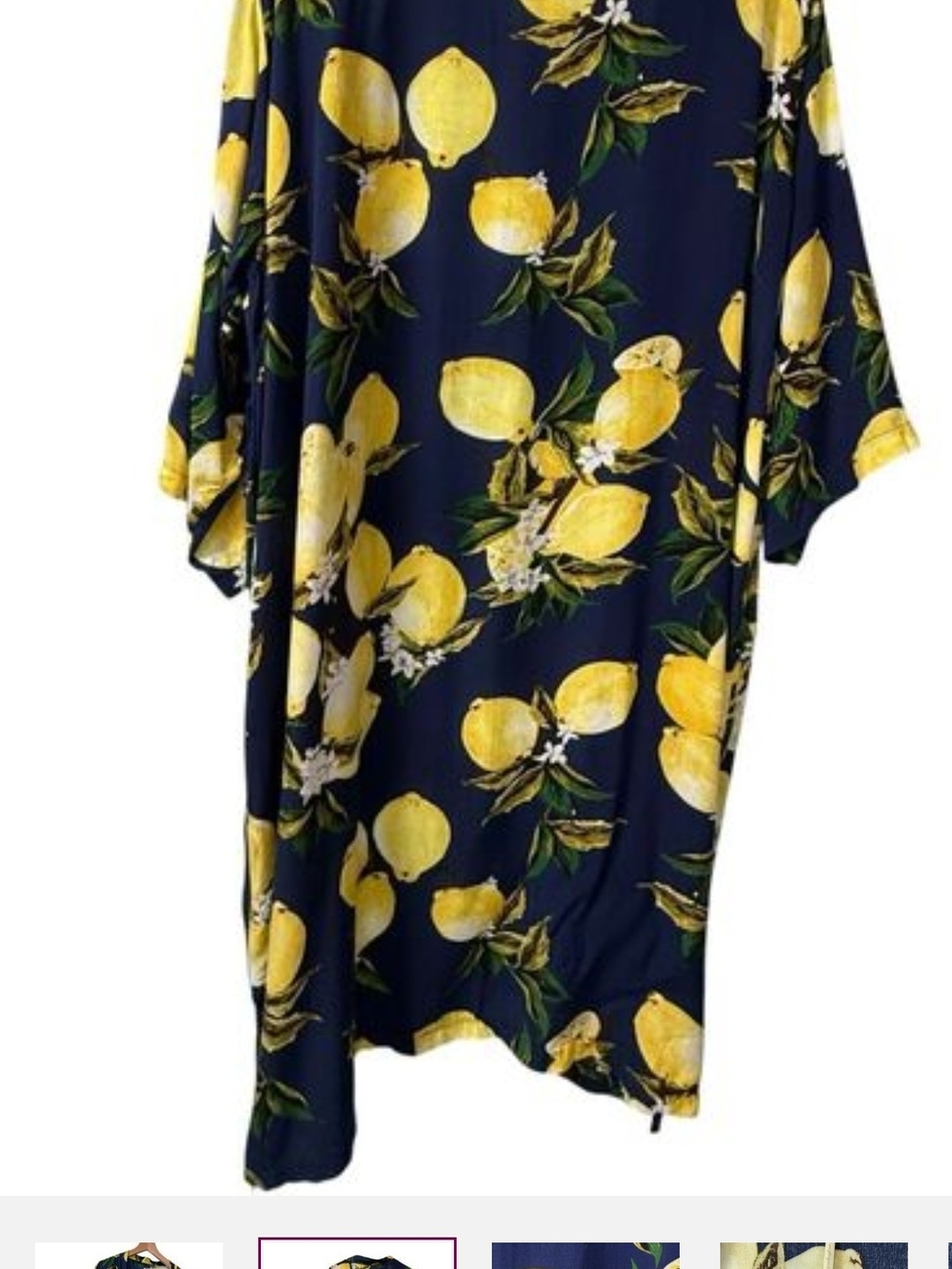 2X Navy Lemon Print Kimono - Picture 2 of 4